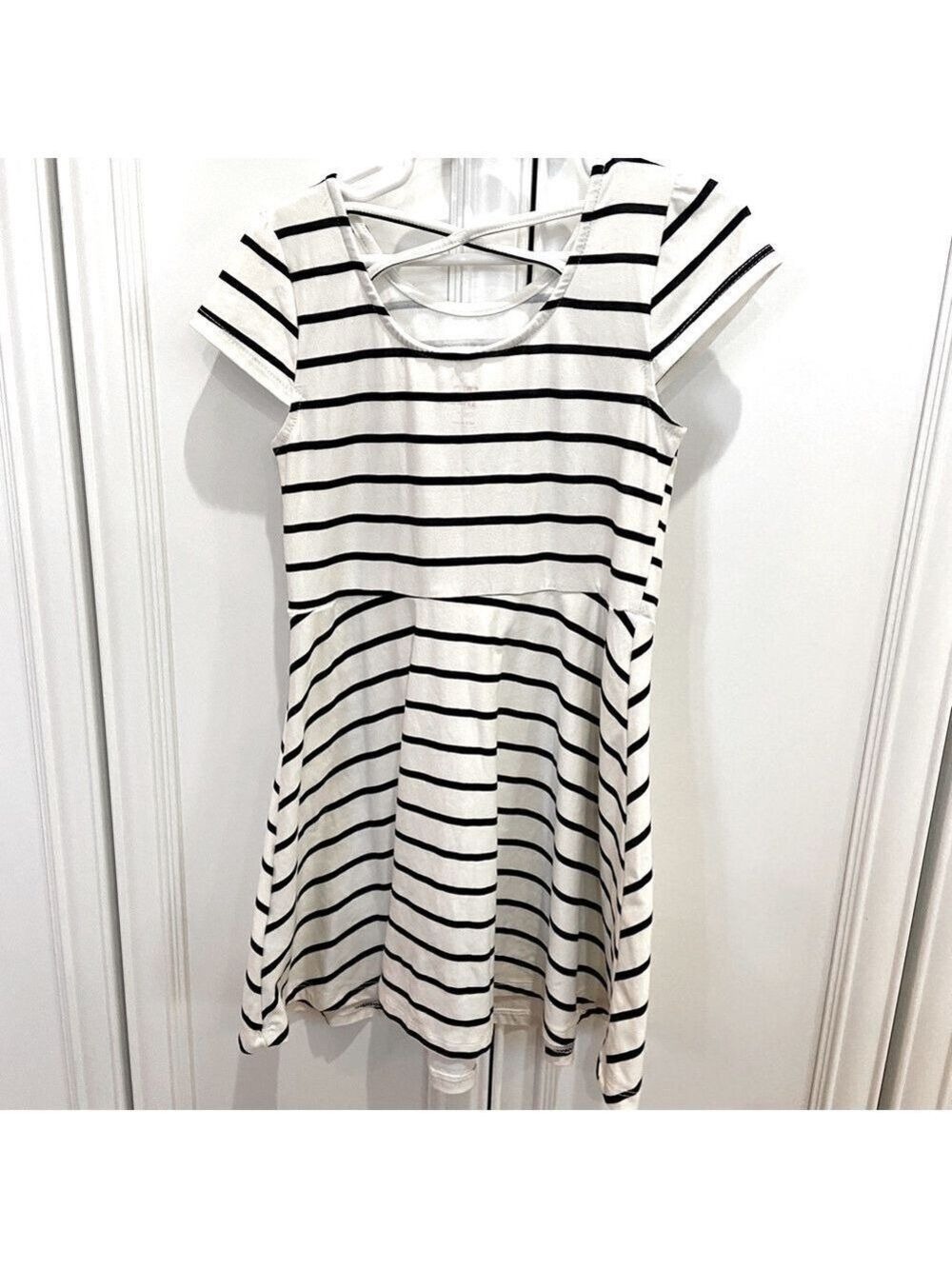 Epic Threads Girls Dress Size 6 Off White Black Stripe Heart - Picture 2 of 6